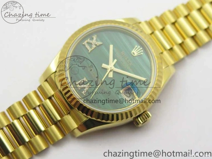 0516 Daydate 278288 31mm YG EWF Best Edition Green Malachite Dial on YG President Bracelet ETA SunProtective 2605